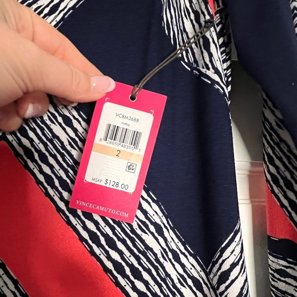#22 VINCE CAMUTO • 1/2 SLEEVE SHIFT DRESS • NAVY/CORAL/WHITE • NWT - Picture 3 of 7
